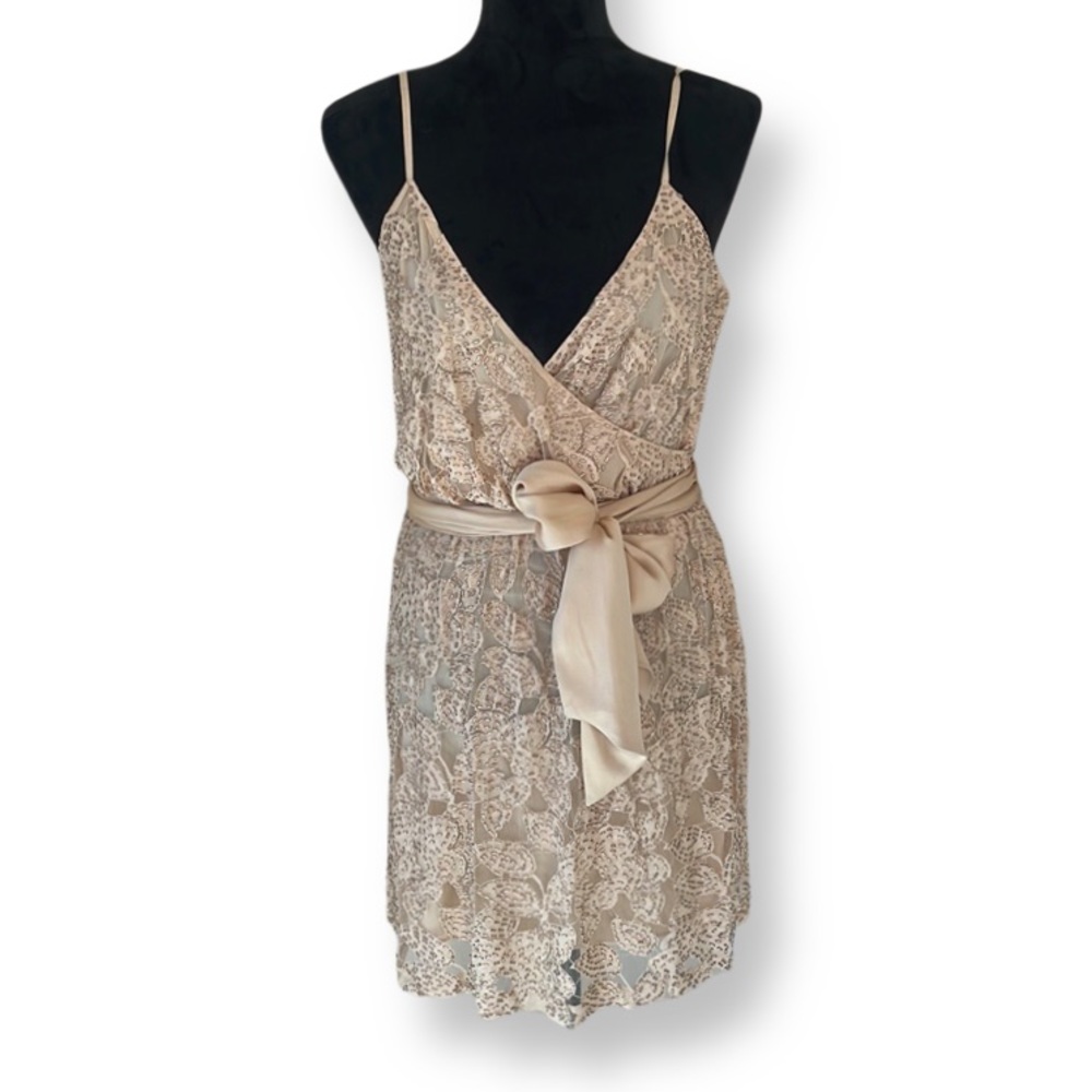 Halston Ivory Beaded Mini Dress